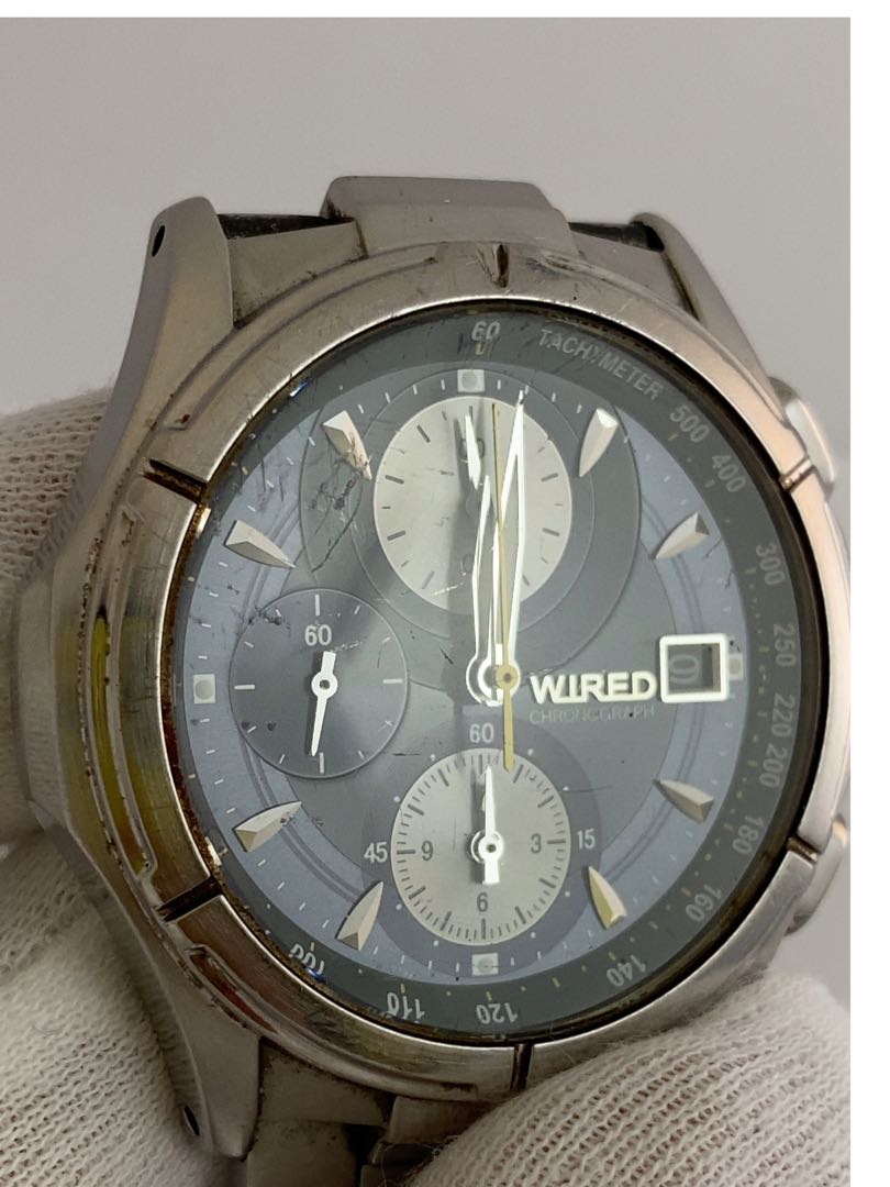 Seiko Wired 7T92-0GB0 Analog Quartz Men Working Item Navy Chronograph For Parts / Junk