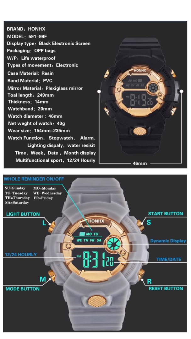 HONHX Digital Quartz Men ホンクス スポーツwatch Watch 時計 式 Led