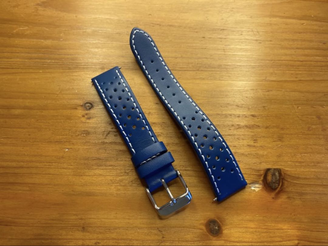 Straton Watch Company ストラトン 18Mm ラリー・オメガオリンピックモデル 高品質カーフ本革 青×白