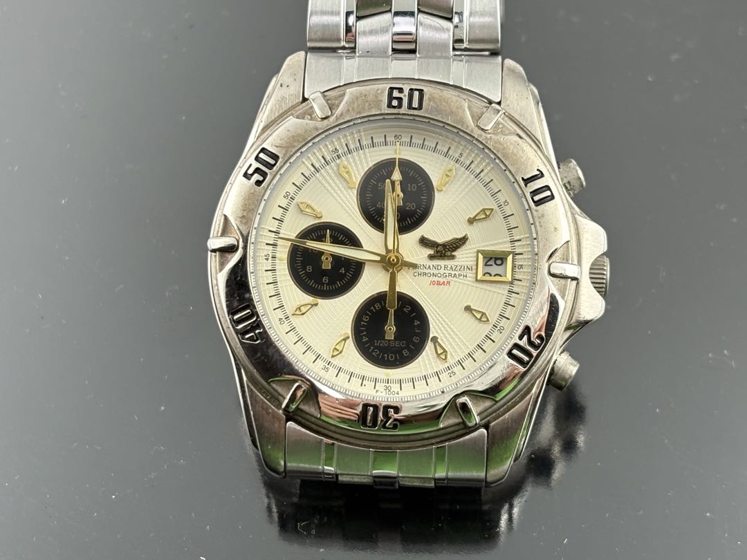 Omega F-1004 Analog Quartz Men Fernand Razzini Chronograph Watch Men'S Battery Replaced