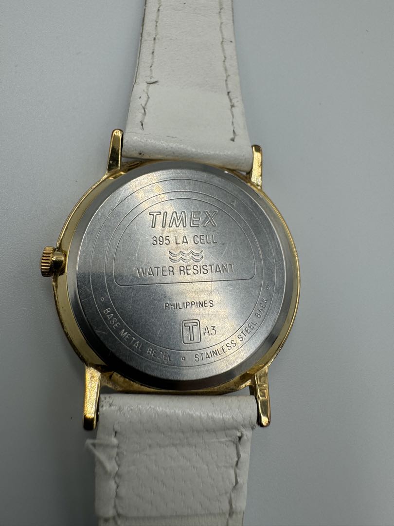 Vintage TIMEX Quartz Watch White Leather Strap