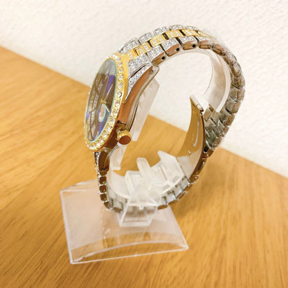 Bling 477619 Analog Quartz Men ケバケバ ゴージャスラインストーンwatch ブリンブリン デイカウント ブルー
