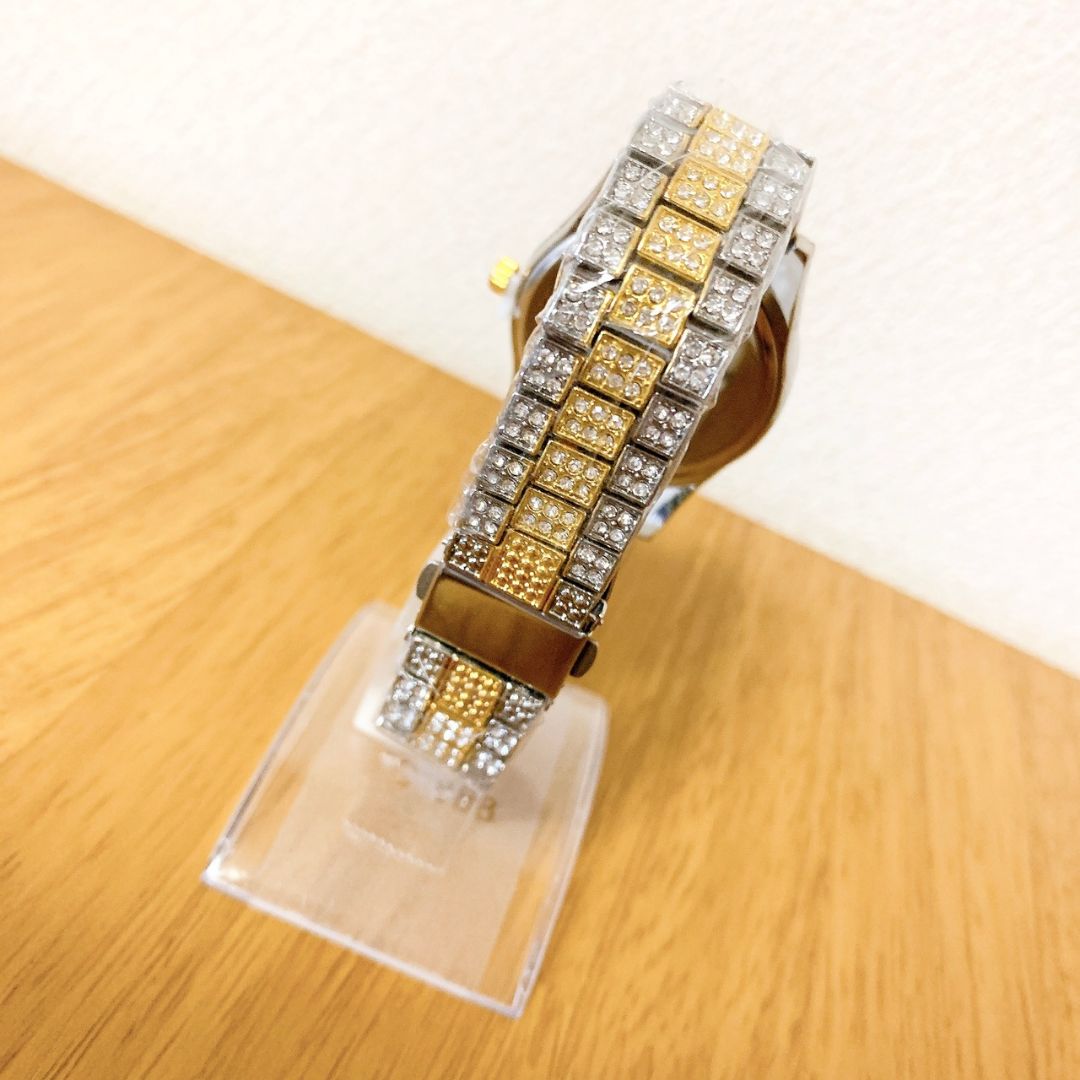 Bling 477619 Analog Quartz Men ケバケバ ゴージャスラインストーンwatch ブリンブリン デイカウント ブルー