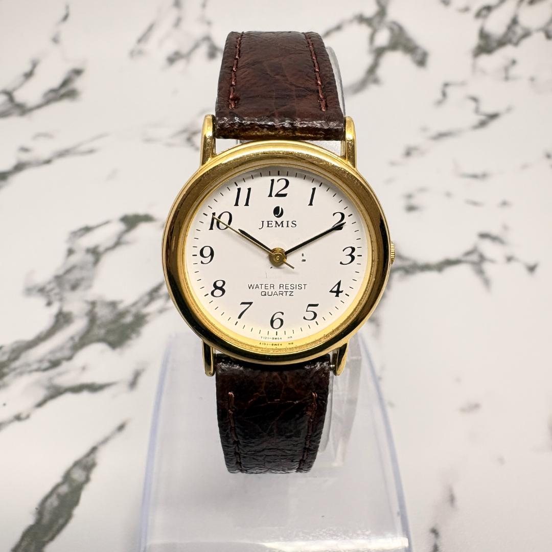 Jemis Analog Quartz Men Watch Gold Tone White Leather Strap