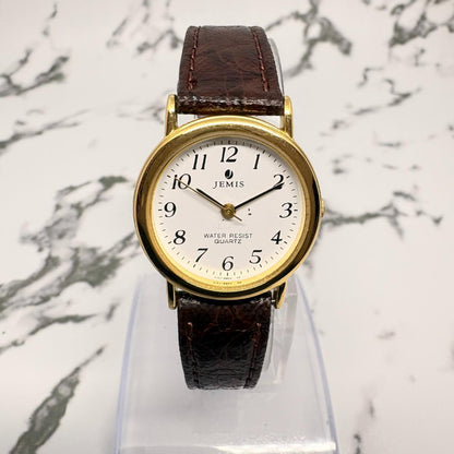 Jemis Analog Quartz Men Watch Gold Tone White Leather Strap