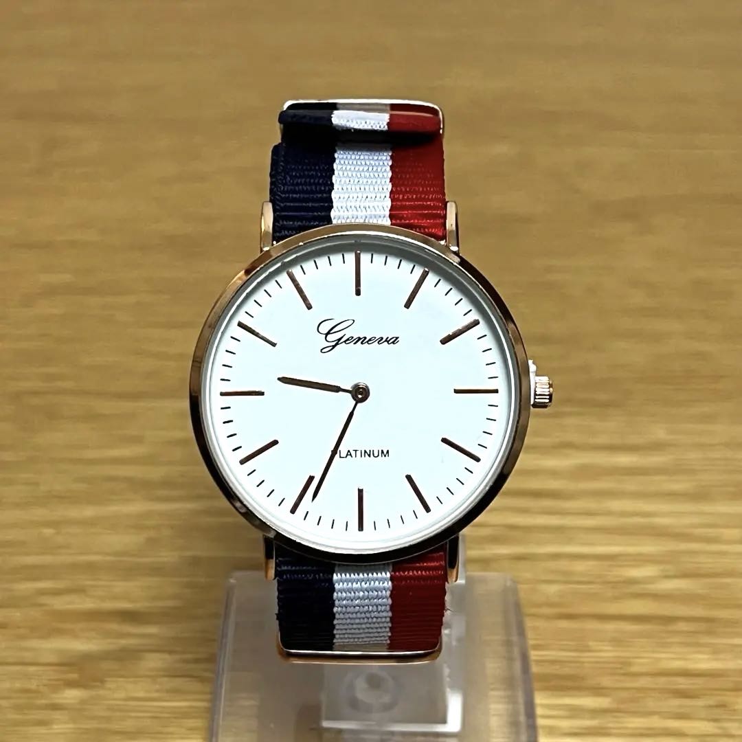 Geneva Platinum Analog Quartz Men ジュネーブプラチナ Watch ホワイト ネイビー レッド