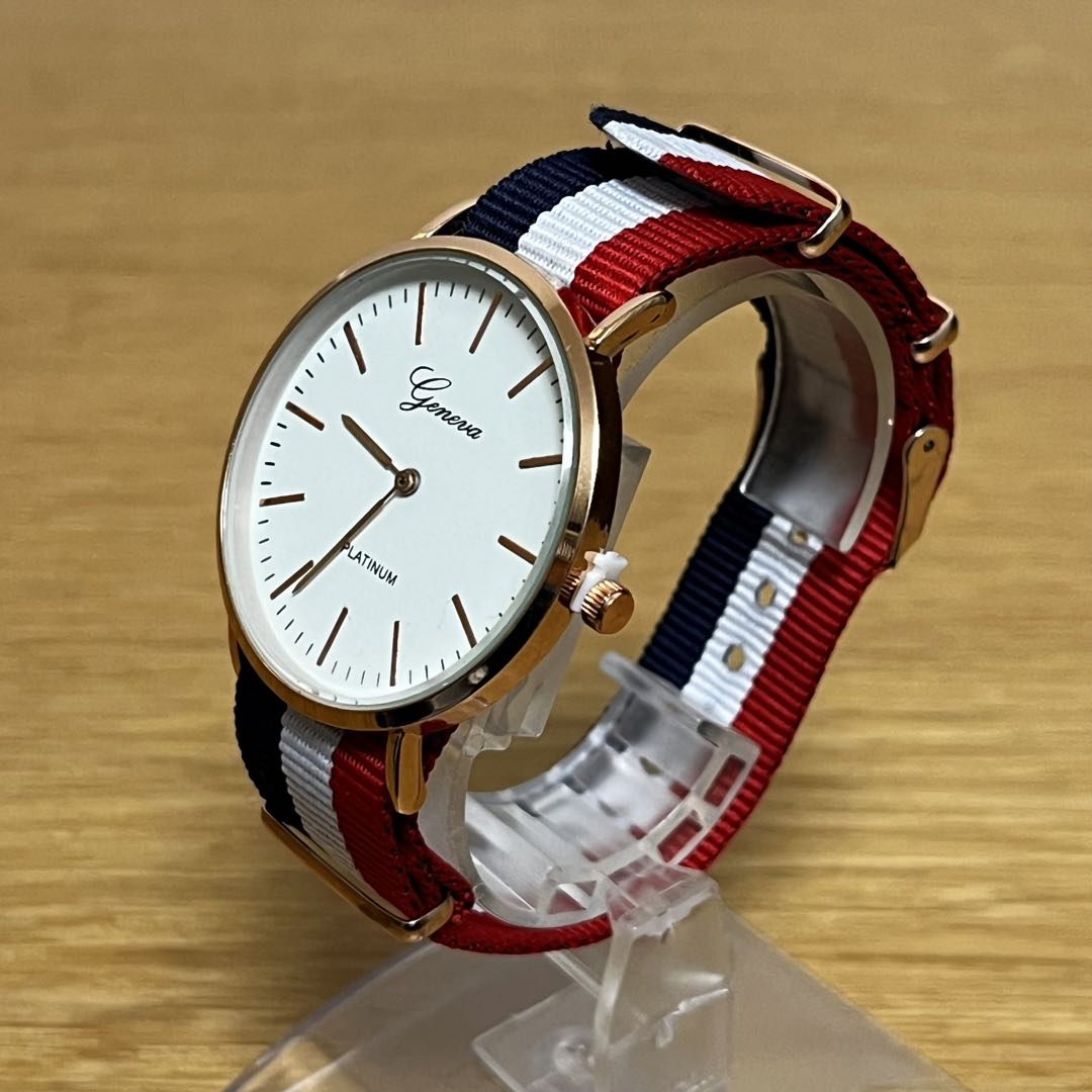 Geneva Platinum Analog Quartz Men ジュネーブプラチナ Watch ホワイト ネイビー レッド