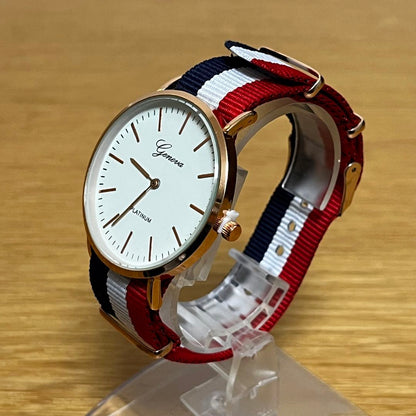 Geneva Platinum Analog Quartz Men ジュネーブプラチナ Watch ホワイト ネイビー レッド