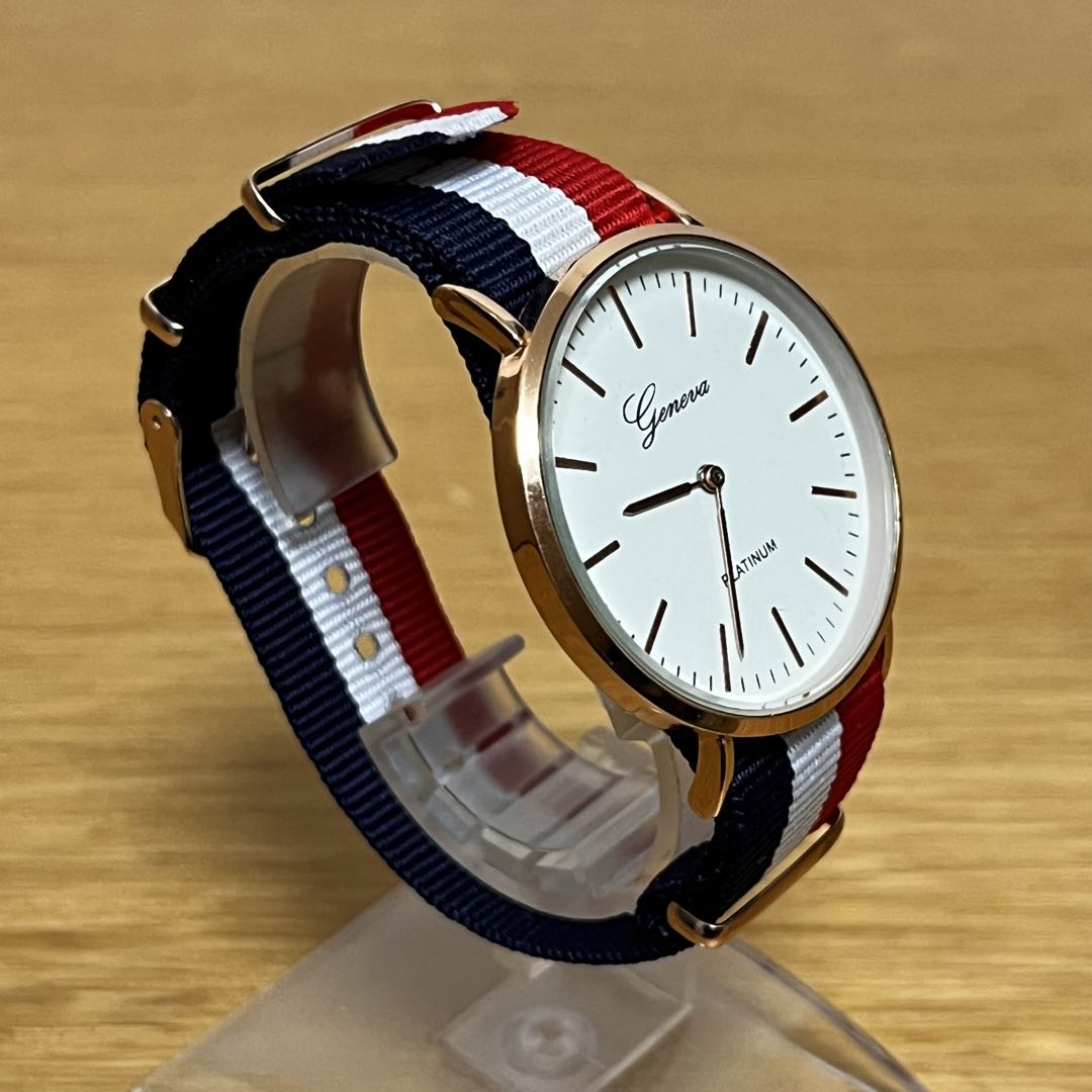Geneva Platinum Analog Quartz Men ジュネーブプラチナ Watch ホワイト ネイビー レッド