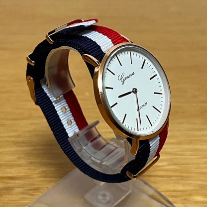 Geneva Platinum Analog Quartz Men ジュネーブプラチナ Watch ホワイト ネイビー レッド