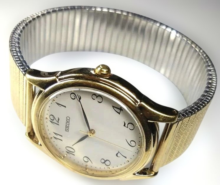 Seiko 7N01-7140 Analog Quartz Men Gold Bracelet Band Expansion Type For Parts / Junk