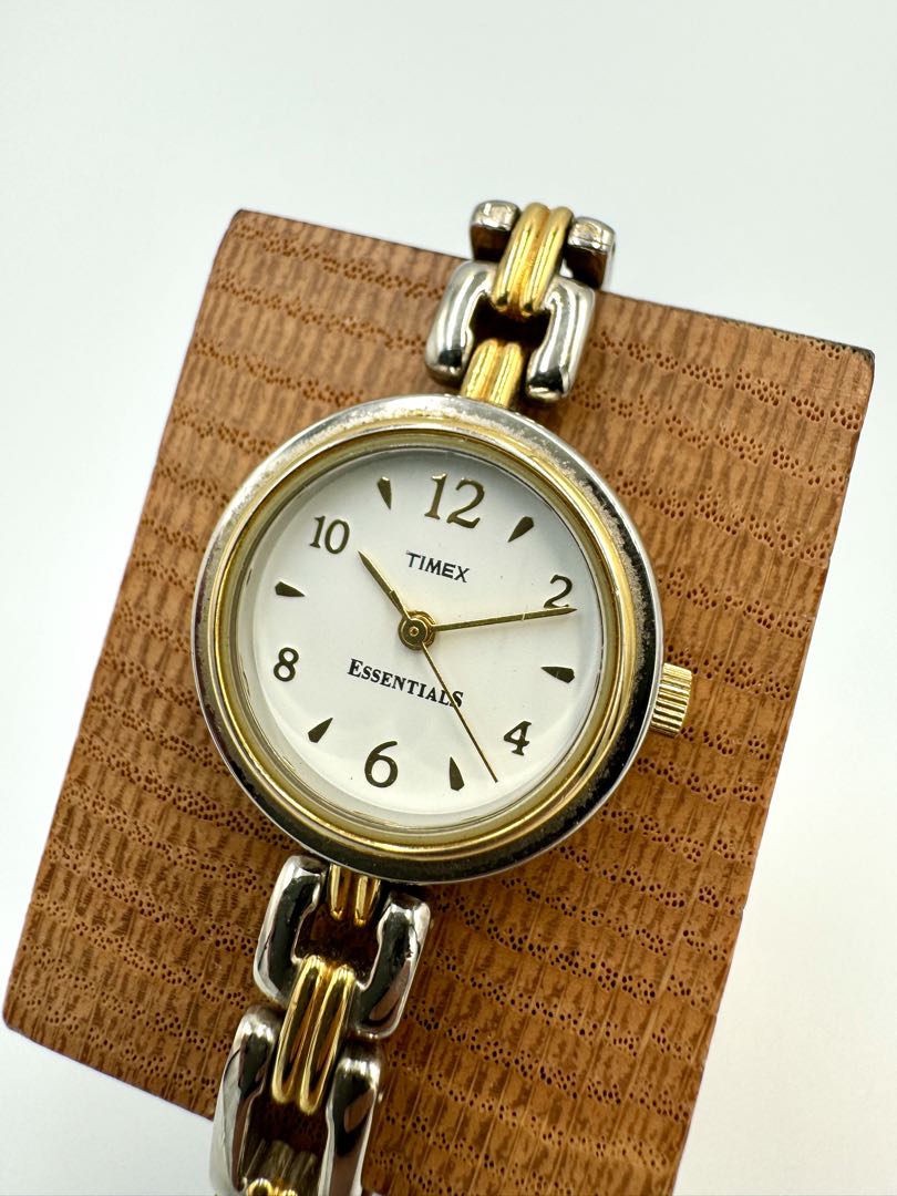 Timex Essentials Analog Quartz Women Ladies Two Tone Round White Dial Vintage Watch Running