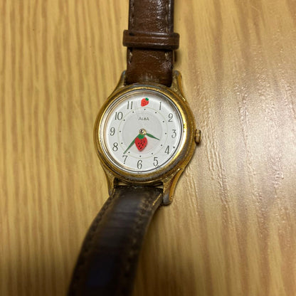 Seiko ALBA V501-6B80 Analog Quartz Women Wristwatch Brown Leather Strap