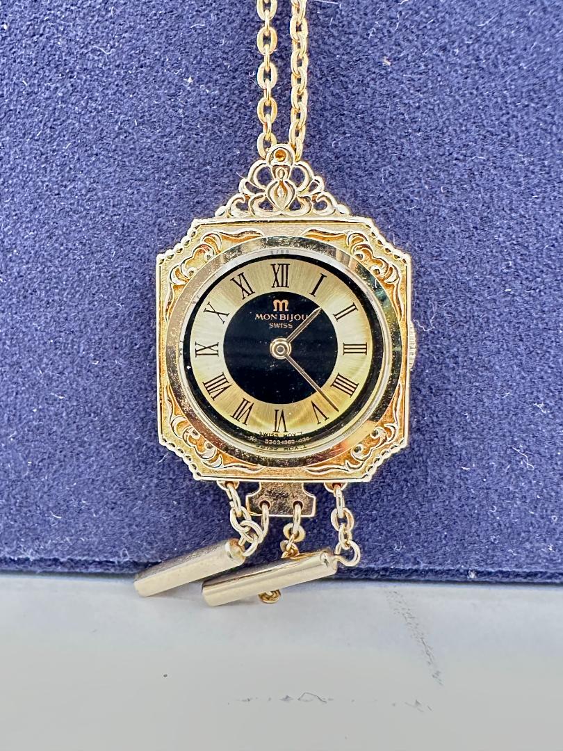 Mon Bijou Swiss Mechanical Necklace Pocket Watch 22mm Gold Tone