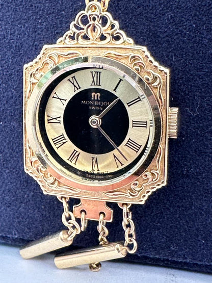 Mon Bijou Swiss Mechanical Necklace Pocket Watch 22mm Gold Tone