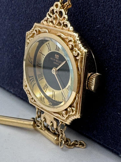 Mon Bijou Swiss Mechanical Necklace Pocket Watch 22mm Gold Tone