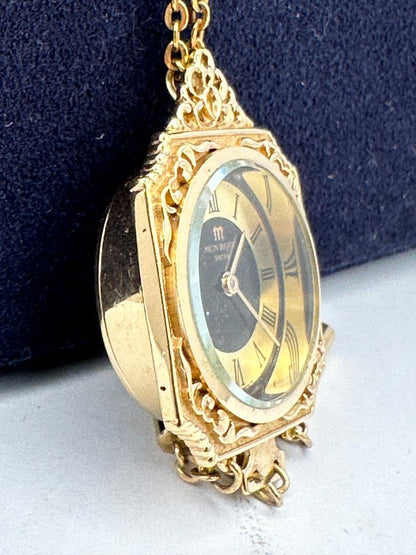 Mon Bijou Swiss Mechanical Necklace Pocket Watch 22mm Gold Tone