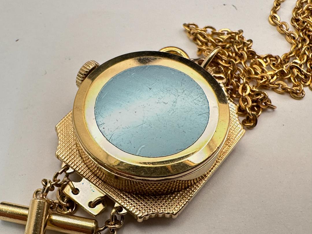 Mon Bijou Swiss Mechanical Necklace Pocket Watch 22mm Gold Tone
