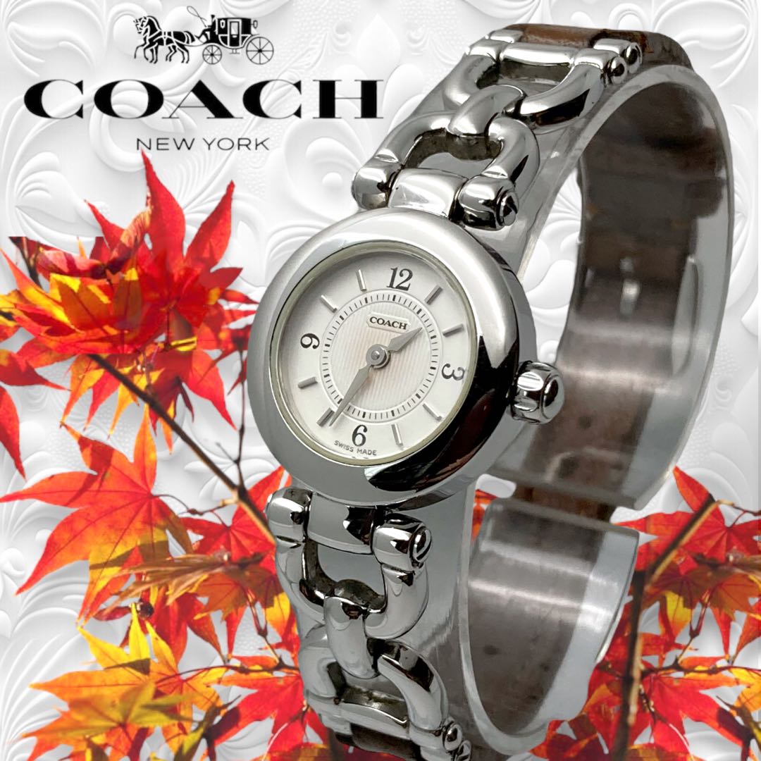 Coach Analog Quartz Women Watch Women'S Silver Round 2-Hand Excellent Condition
