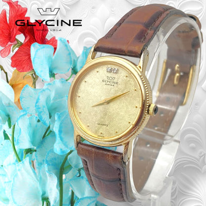 glycine Analog Quartz Women Watch 2P Diamond Gold Tone