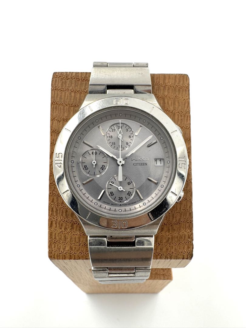 Citizen Wicca F510-S007305 Analog Quartz (Battery) Women Vtg. Chronograph Silver Dial Ladies Watch Head Only