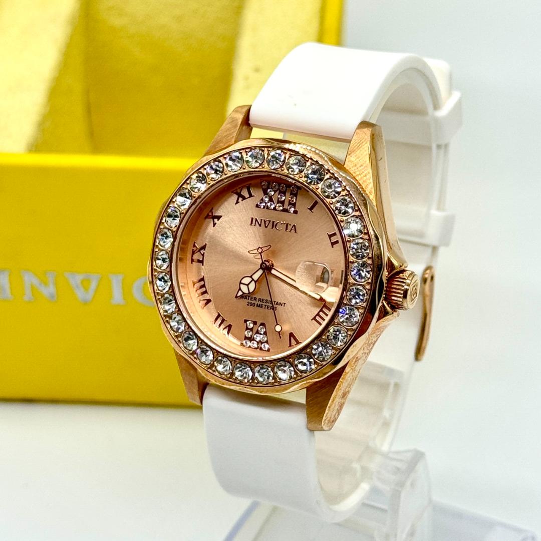 Invicta 15253 Analog Quartz Women Working Item インヴィクタ Watch デイト ゴールド文字盤 箱付き