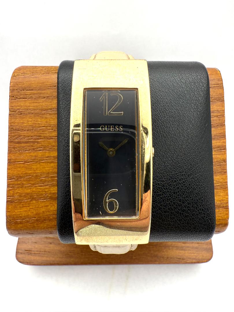 Guess GUESS Quartz 3554139 Analog Women Women'S Watch 18Mm Gold Tone Black Dial Leather Strap