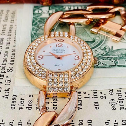 Gruen Analog Quartz Women 高級時計グリュエン Embassy By デイト Watch
