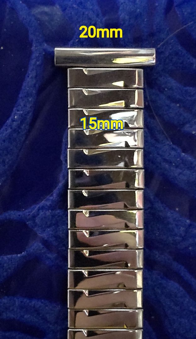 Maruman Analog Quartz Men マルマン 希少s字伸縮バンド20 15ミリ 国産ベンチュラ対応プラチナカラー