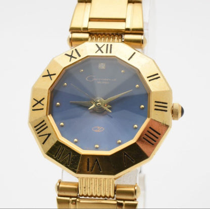 Carmen-di Analog Quartz Women Navy Cut Glass Gold Tone Watch Women'S Excellent Condition