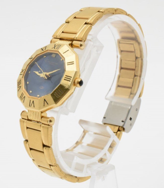 Carmen-di Analog Quartz Women Navy Cut Glass Gold Tone Watch Women'S Excellent Condition