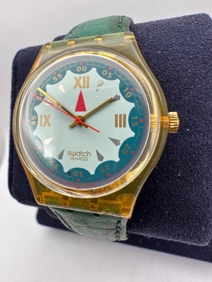Swatch Swiss 587 Analog Quartz Men Men'S Wristwatch 34Mm Green Strap Made