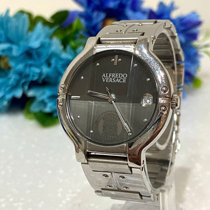 Alfredo Versace Analog Quartz Men Cut Glass Watch Silver Tone