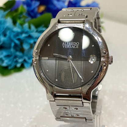 Alfredo Versace Analog Quartz Men Cut Glass Watch Silver Tone
