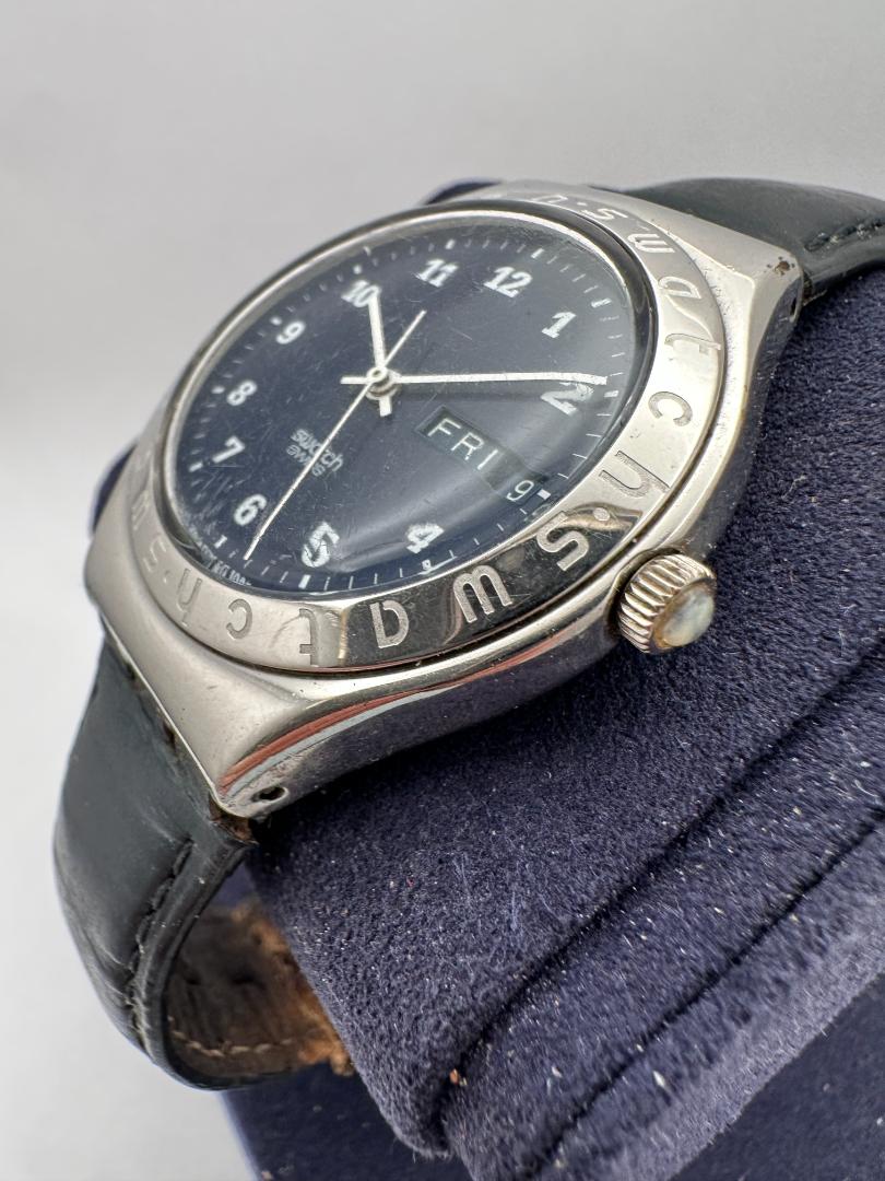 Swatch Day-Date Analog Quartz Men Men'S Wristwatch 37Mm Stainless Steel Black Dial