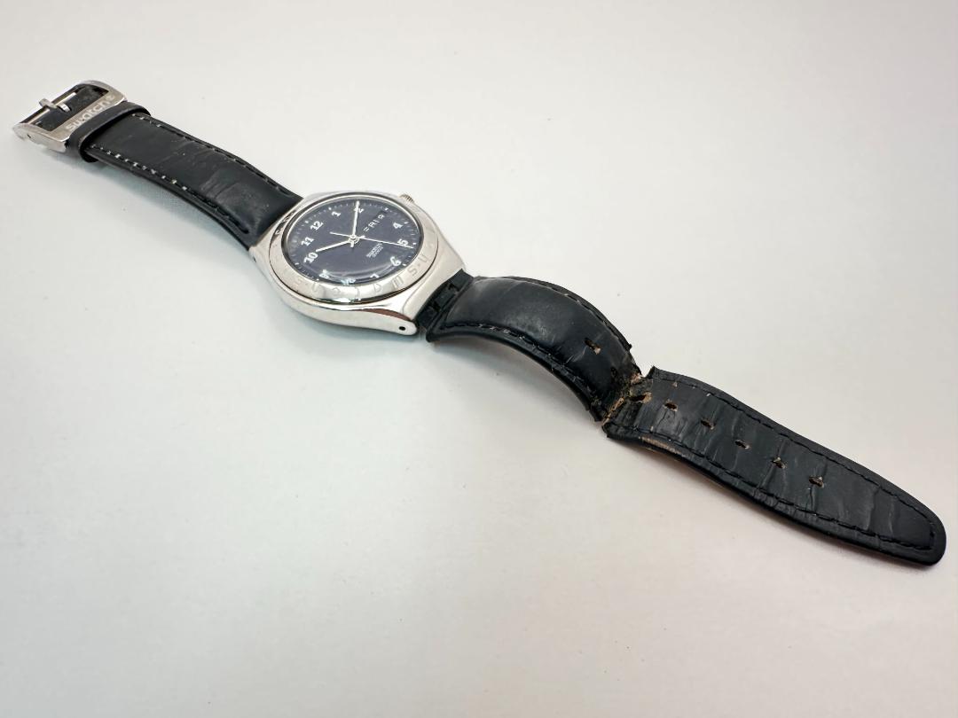 Swatch Day-Date Analog Quartz Men Men'S Wristwatch 37Mm Stainless Steel Black Dial