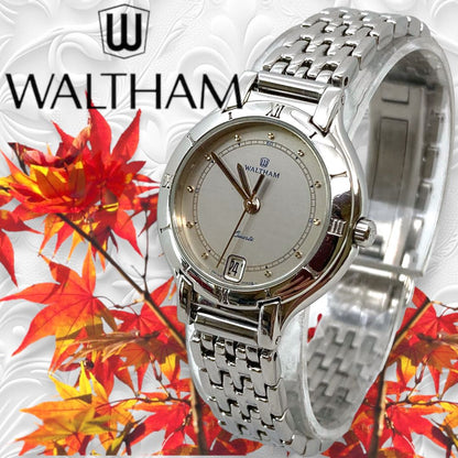 Waltham Analog Quartz Women Women Watch Silver Round 3-Hand Date Excellent Condition