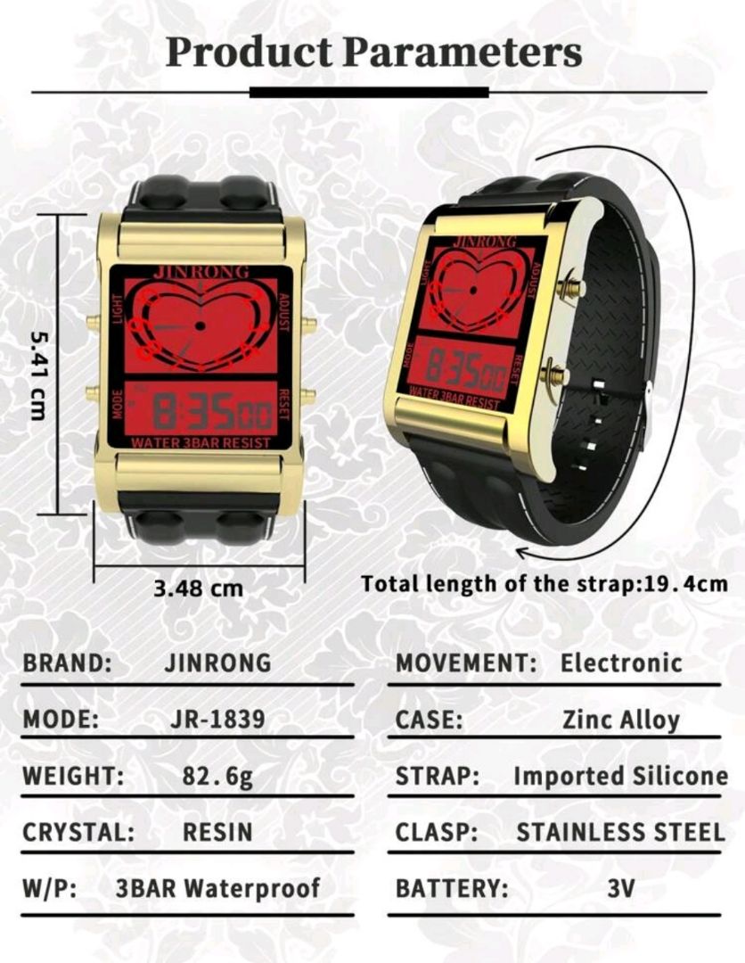 Jinrong Digital Quartz Men 金栄 未使用品 Watch ラグ幅26Mm
