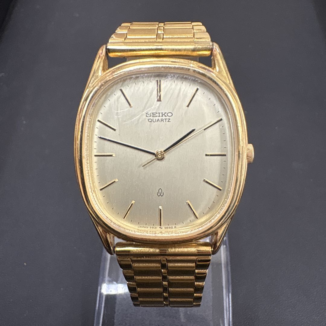 Seiko 5931-5500 Analog Quartz Men Rare Non-Running Ss Gp Qz Champagne Dial