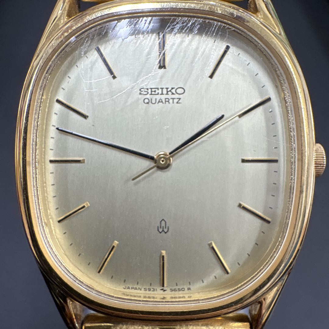 Seiko 5931-5500 Analog Quartz Men Rare Non-Running Ss Gp Qz Champagne Dial