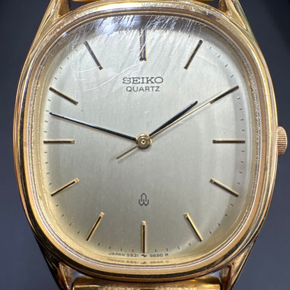 Seiko 5931-5500 Analog Quartz Men Rare Non-Running Ss Gp Qz Champagne Dial