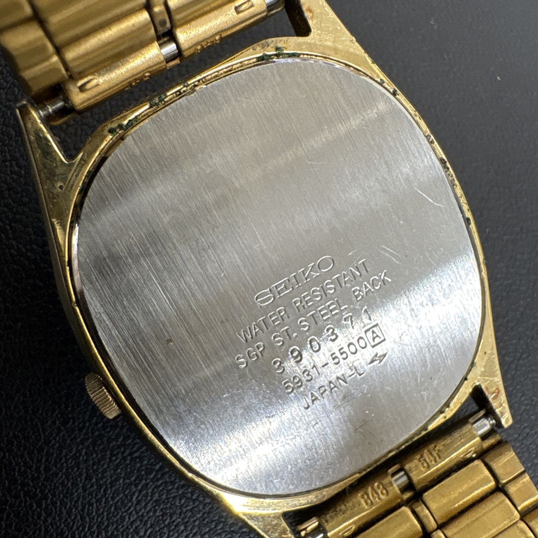 Seiko 5931-5500 Analog Quartz Men Rare Non-Running Ss Gp Qz Champagne Dial