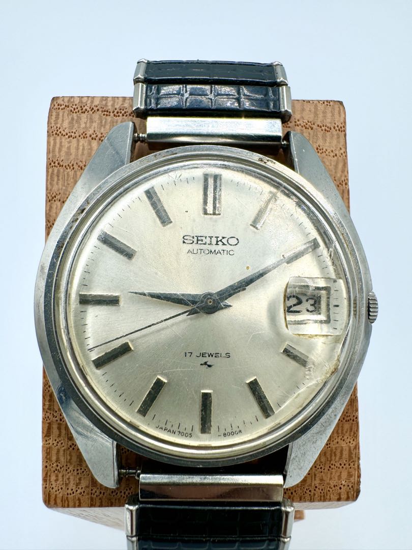 Seiko Automatic 7005-8000 Analog Mechanical (Automatic) Unisex Adults Vintage 17 Jewels Silver Dial Date Men'S Watch Japan