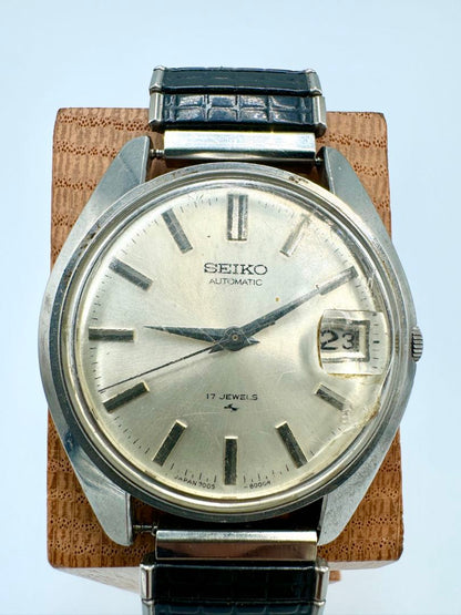 Seiko Automatic 7005-8000 Analog Mechanical (Automatic) Unisex Adults Vintage 17 Jewels Silver Dial Date Men'S Watch Japan