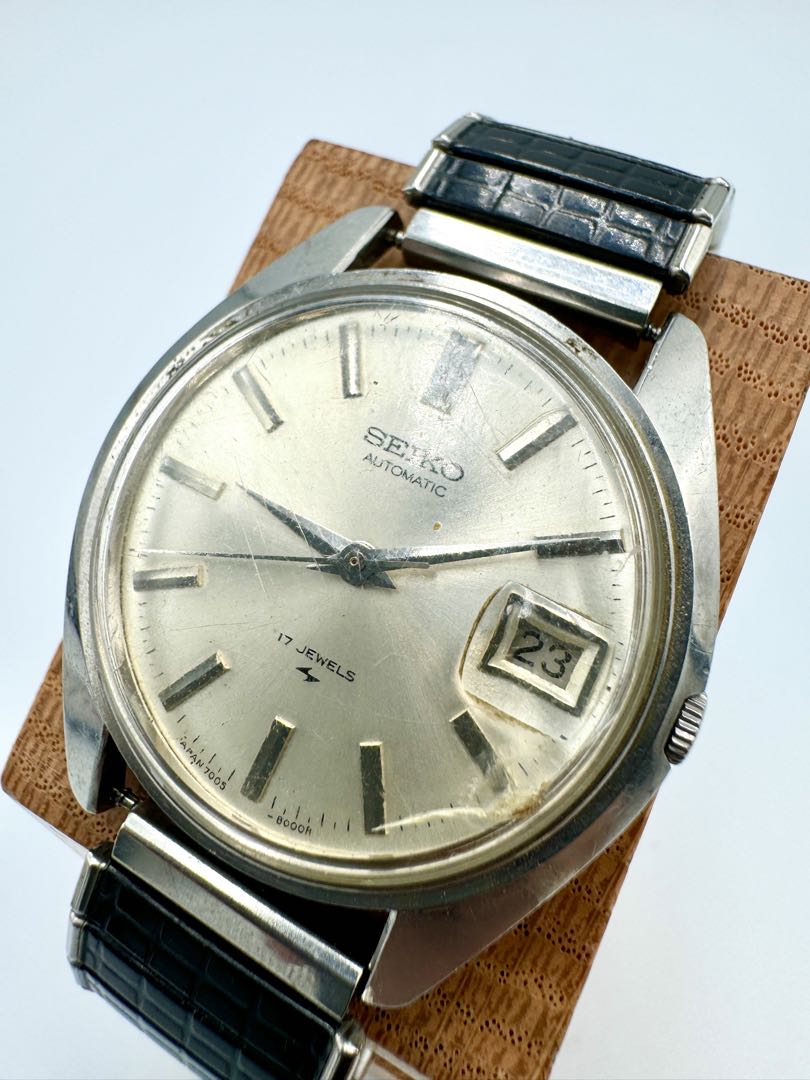 Seiko Automatic 7005-8000 Analog Mechanical (Automatic) Unisex Adults Vintage 17 Jewels Silver Dial Date Men'S Watch Japan