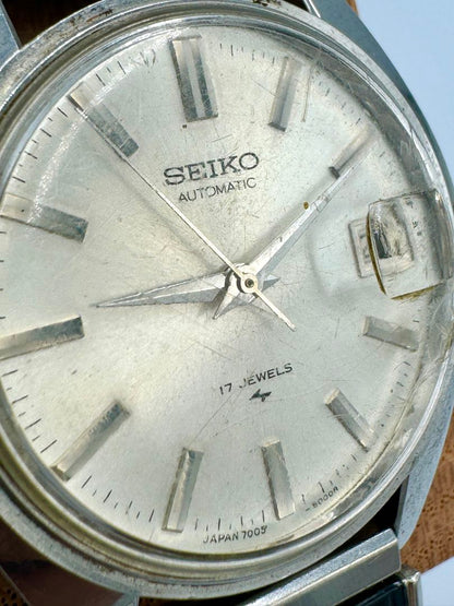 Seiko Automatic 7005-8000 Analog Mechanical (Automatic) Unisex Adults Vintage 17 Jewels Silver Dial Date Men'S Watch Japan