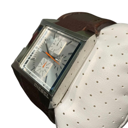 Diesel DZ-4174 Analog Quartz Men Men'S Wristwatch , Silver Dial, Brown Leather Strap, Boxed