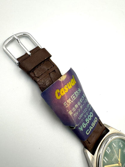 Casio MV-122-3B MV-122 Analog Quartz Unisex Adults Watch 34Mm Green Dial Brown Leather Strap