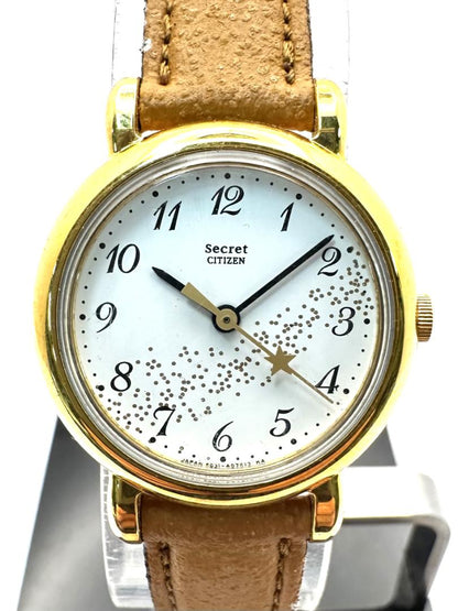 Citizen Secret Analog Quartz Women Ladies Wristwatch Model 27Mm Gold Case With Leather Strap