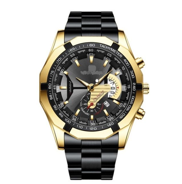 Bougaret Analog Quartz Men ブガレ 未使用品 Chronograph Watch ラグジュアリー 黒ゴールド
